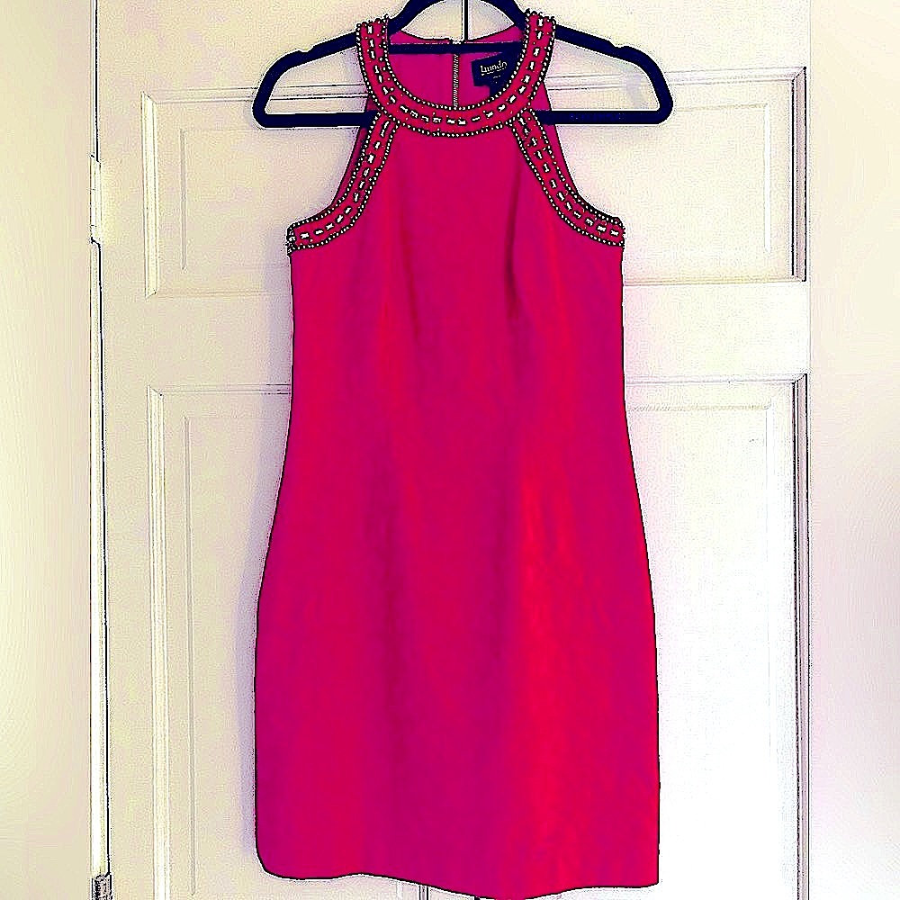 Laundry hot pink beaded cocktail dress